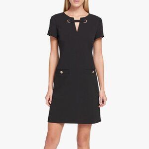 Tommy Hilfiger Scuba Crepe Two Faux Pocket Shift Dress Black Size 2